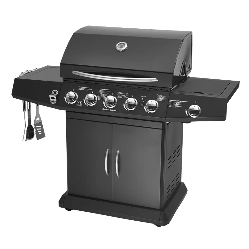 

5+1 Burners Gas BBQ Grill Propane Barbecue with Side Burner Outdoor, Char Broil Trolley Cabinet Charcoal Grill Combo
