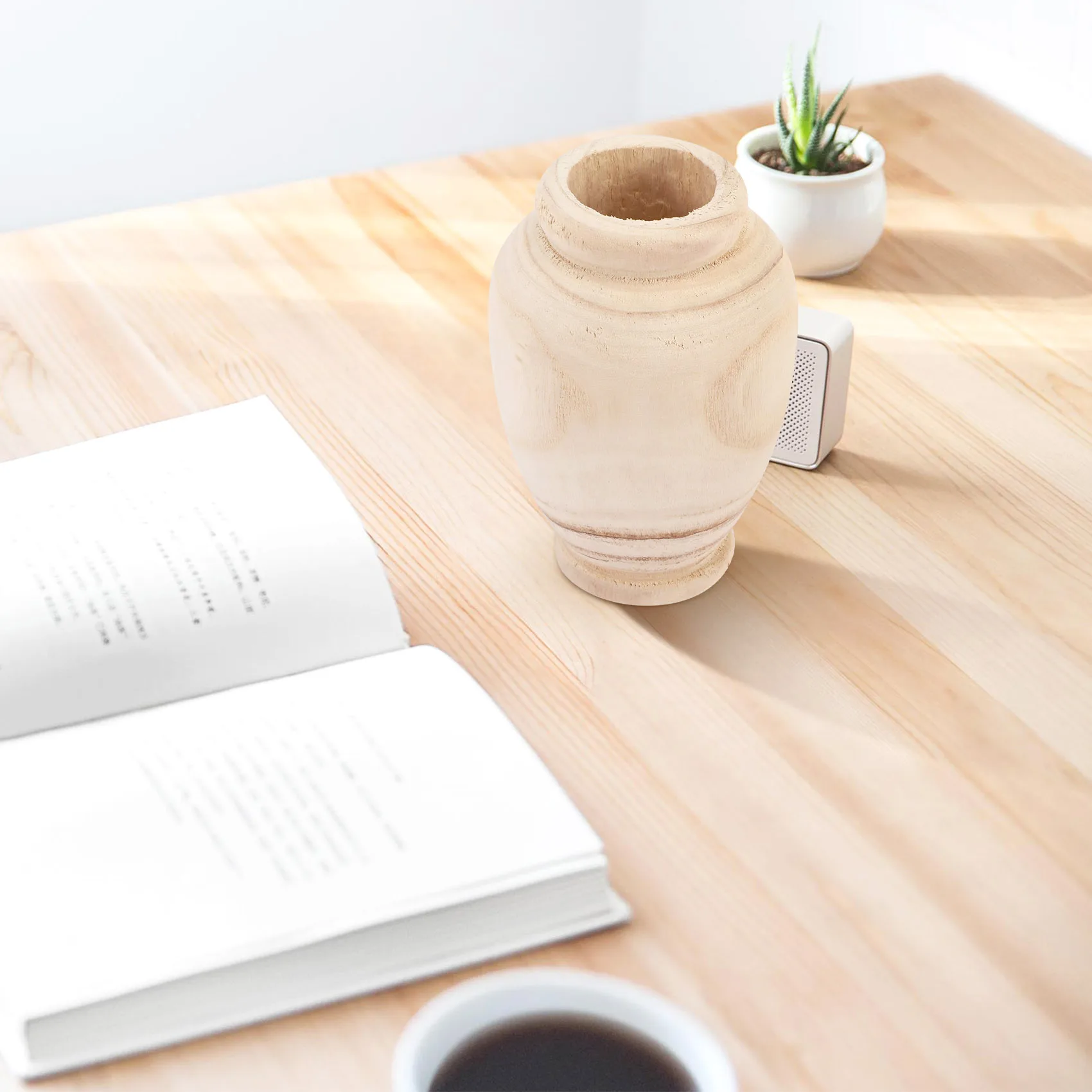 ABYN-Wooden Vase Decoration Living Room Table Solid Wood Ware Flower Bottle Ornament Home Decoration