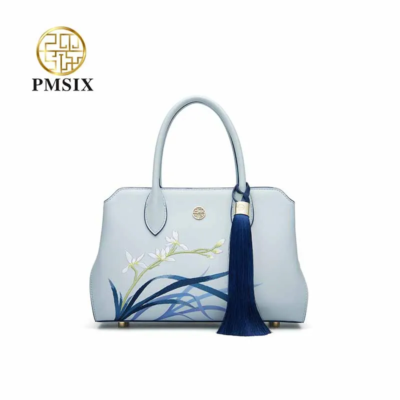 Imagem -06 - Bolsa de Couro de Designer de Bordados Pmsix para Mulheres Moda de Luxo Bolsa de Ombro Mensageiro Senhoras Crossbody Bags