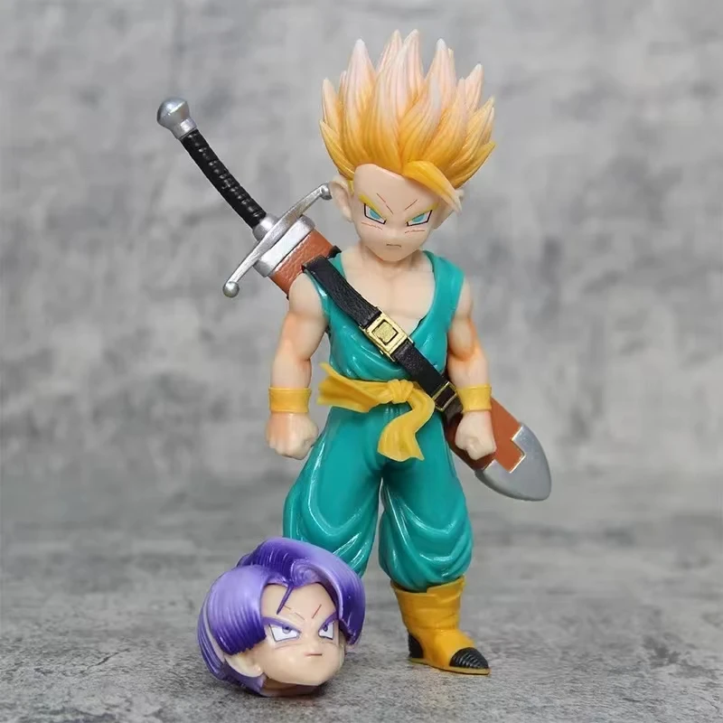 

18cm Anime Dragon ball Z Double headed carved childhood Trunks figurine action figure model