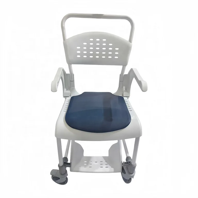 Transfer Wheelchair, Shower Bath Commode, Indoor Outdoor Use, 136kg Capacity, PP Plastic Aluminum Alloy, Safety Chair