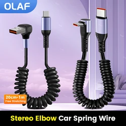66W Car Spring Data Cable Retractable Elbow USB C to Type C Fast Charging Cable for iphone 15 Samsung Huawei Xiaomi Carplay