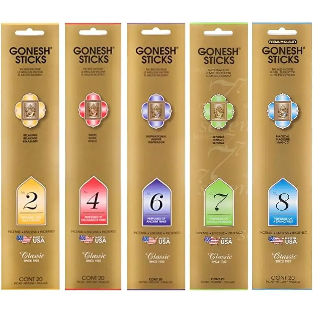 

Ароматные нетоксичные благовония медленного горения, набор из 10 видов - 5 ароматов, 20 палочек