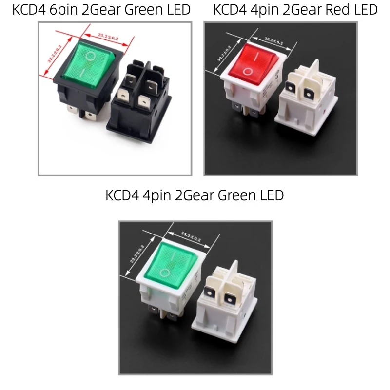 KCD4 High Current Rocker Switch 30A/40A | 4/6 Pin 2 Gear SPDT for Welder Machine | Illuminated Red/Green LED