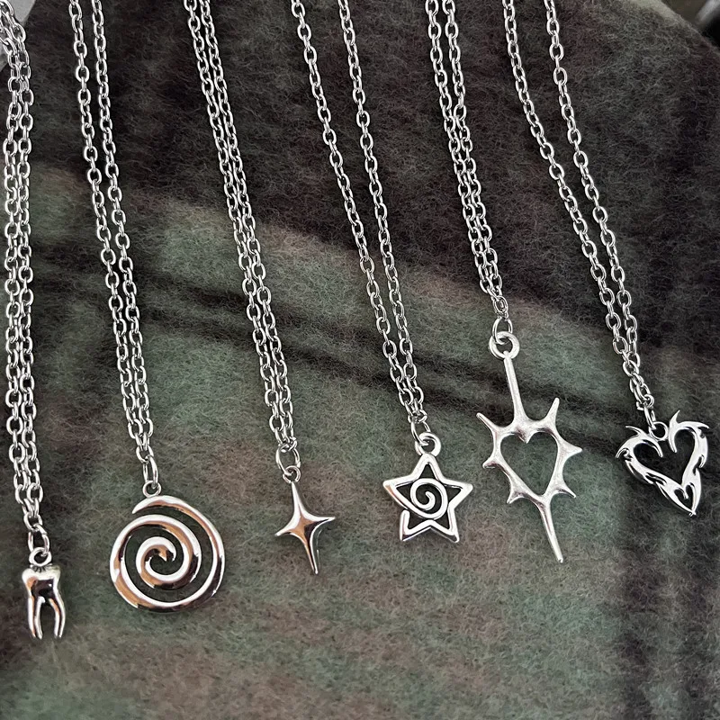 Y2k flail fogo coração dentes pingente colar para mulheres homens charme colar grunge punk moda jóias colar ﻿