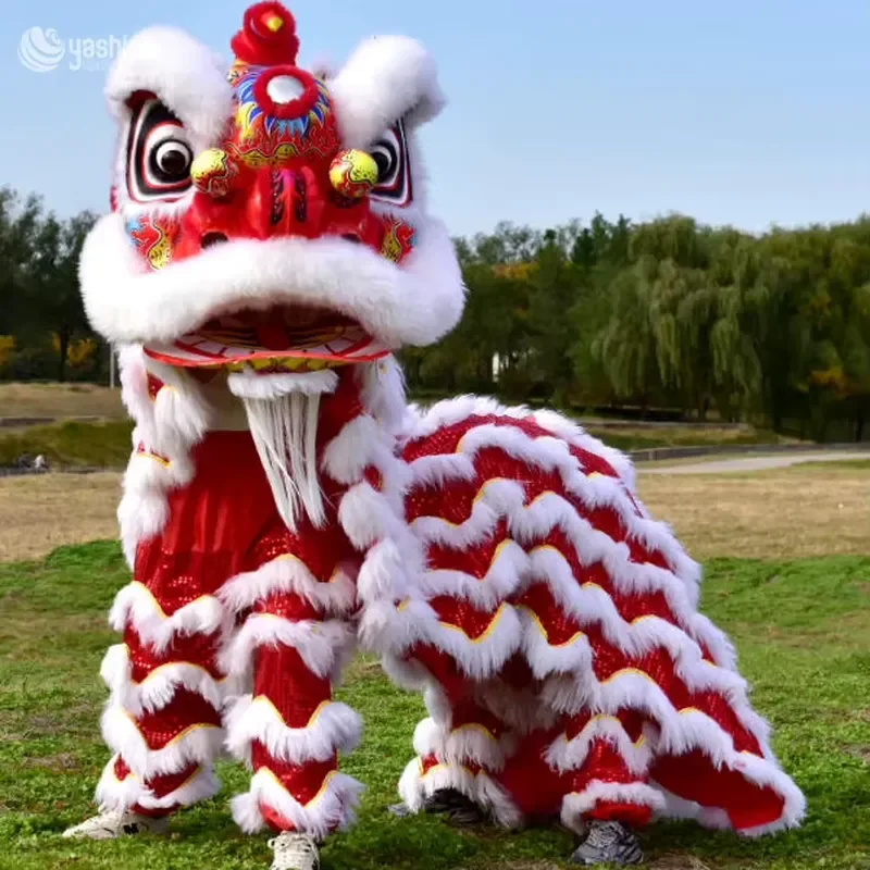 Handmade Chinese Lion Dance Costume Authentic Realistic Double Head Performance Outfit for Traditional Festival Celebration
