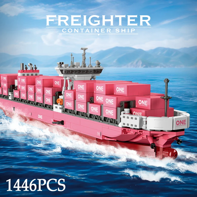 

1446PCS Pink Freighter Building Blocks Sets DIY Assembly Cargo Ship Model Toys Bricks Container Ship Ornaments Gifts For Holiday