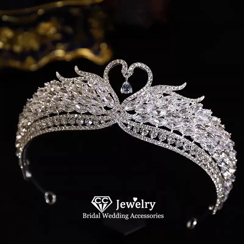 

CC Crystal Crowns Women Hair Accessories Wedding Events Bridal Dress Engagement Jewelry Swan Shape Shining Diadems Tiaras AN461