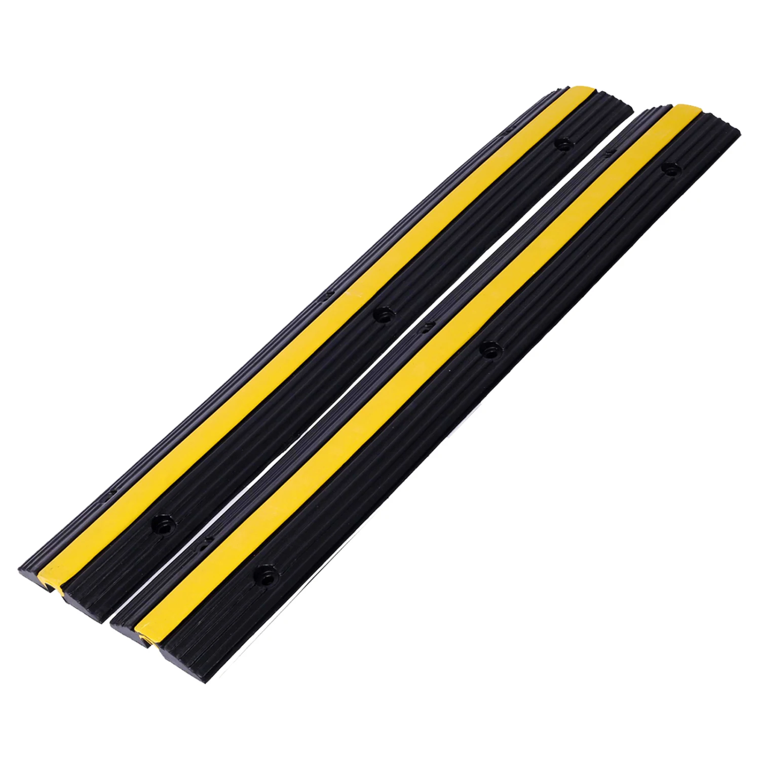 Cable Protector Ramp Rubber Speed Bumps 2 Pack of 1 Channel 6600Lbs Load Capacity with 12 Bolts Spike for Asphalt Concrete Grave