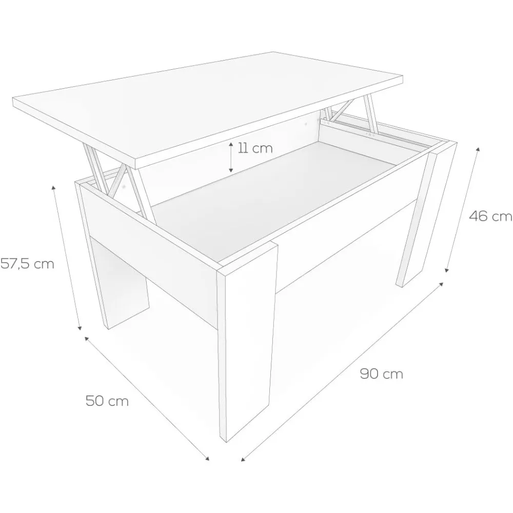 Online، Mesa Centro Elevable، Mesita de Salón Comedor، Acabado en Color Blanco con Tapa Cambria، Medidas، 90 سم (Ancho) 50 سم (F) #3