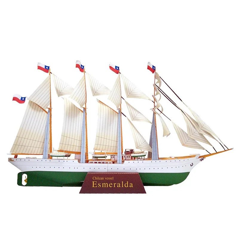 Sail Ship Esmeralda Sailboat Sailing Folding Handmade 3D Paper Model Papercraft DIY Teens Adult Origami Art Craft Toys ZX-107