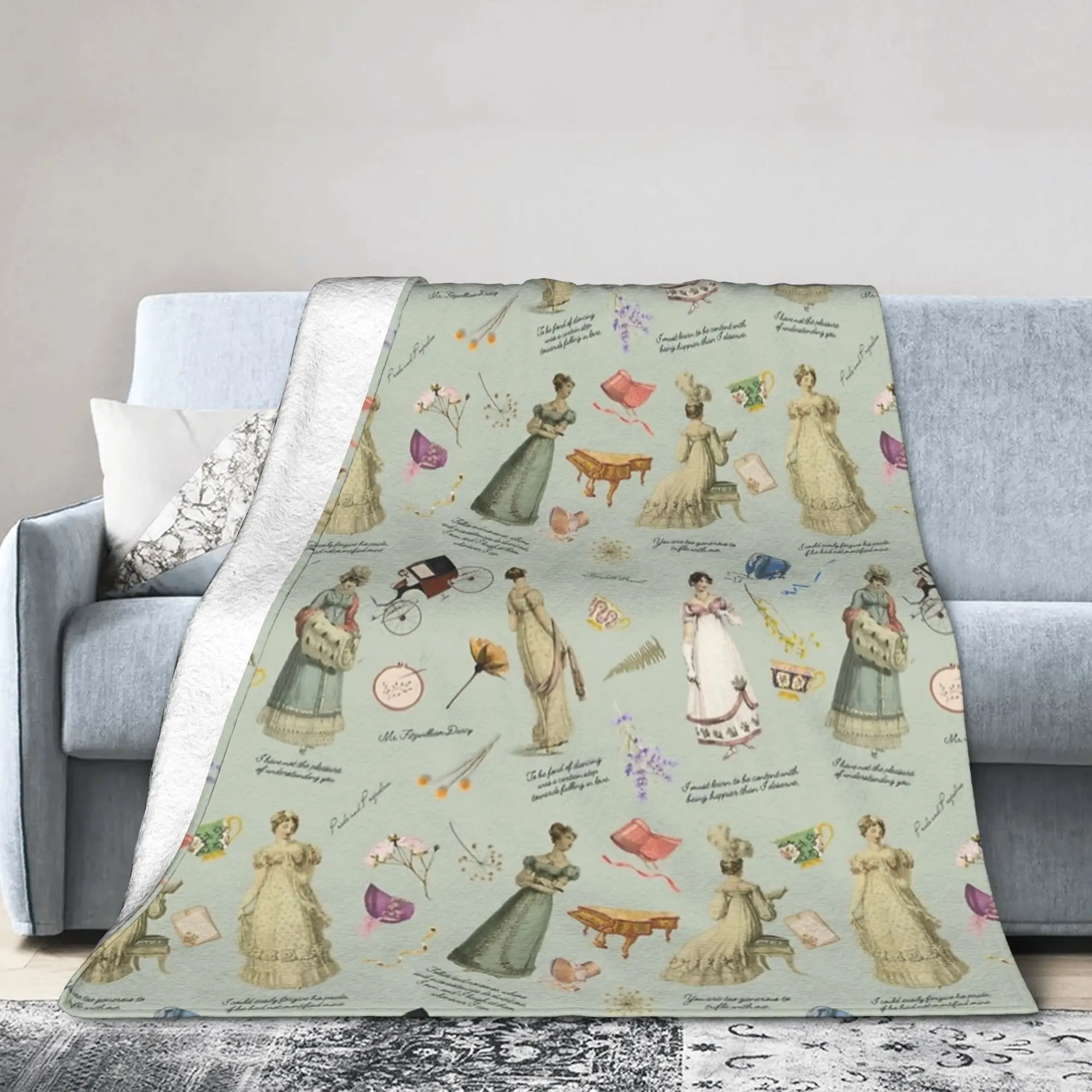 الكبرياء والتحامل يقتبس ملكة جمال بينيت بطانيات محبوكة الفانيلا جين أوستن خفيفة الوزن رقيقة رمي بطانية لحاف متعدد الوظائف