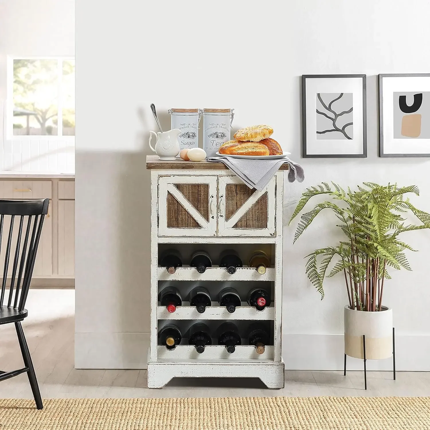 Rustic Wine Cabinet, Natural Wood Bar Cabinet, Farmhouse Rack, Shelf with Vine Glass Storage Space