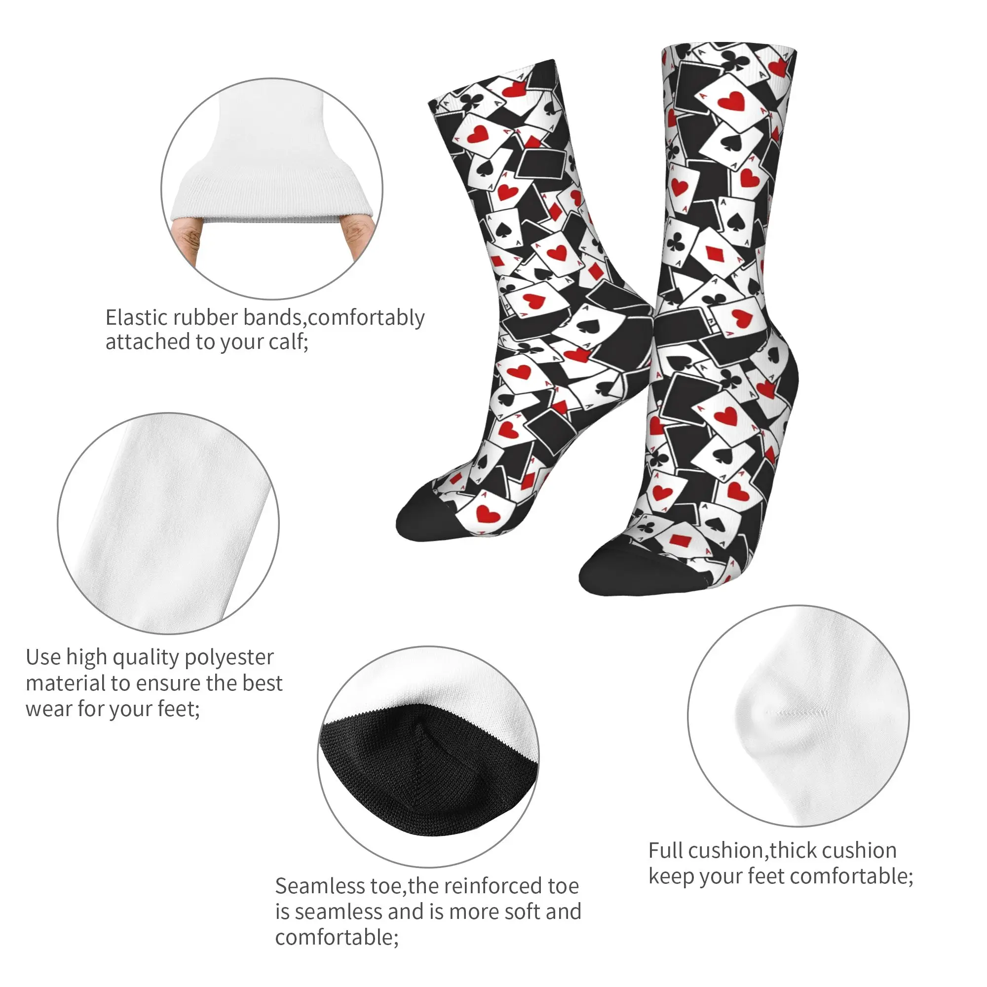 Novelty Men's Poker Playing Card Symbols  Dress Socks Unisex Breathbale Warm 3D Printed Heart Spade Diamond Club  Crew Socks