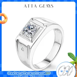 ATTAGEMS 1CT D Color 6.5mm Moissanite Diamond Men Ring Design Men Ring 100% 925 Sterling Silver Party Ring Father's Day Gift