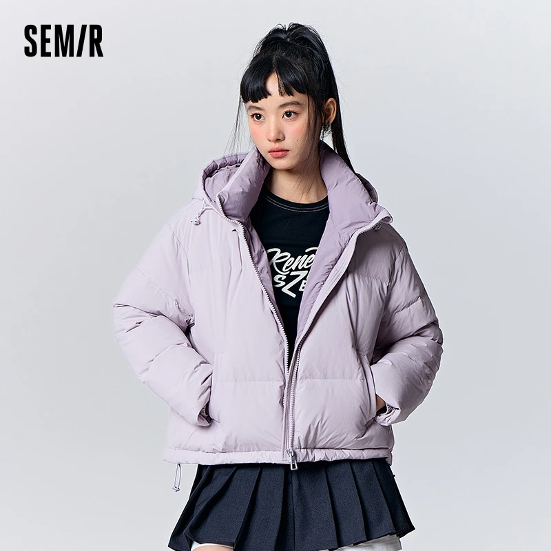 Semir Donsjack Vrouwen Kleur Geblokkeerd Capuchon Retro 2023 Winter Nieuwe Mode Eenvoudige Oversized Lichtgewicht Jas