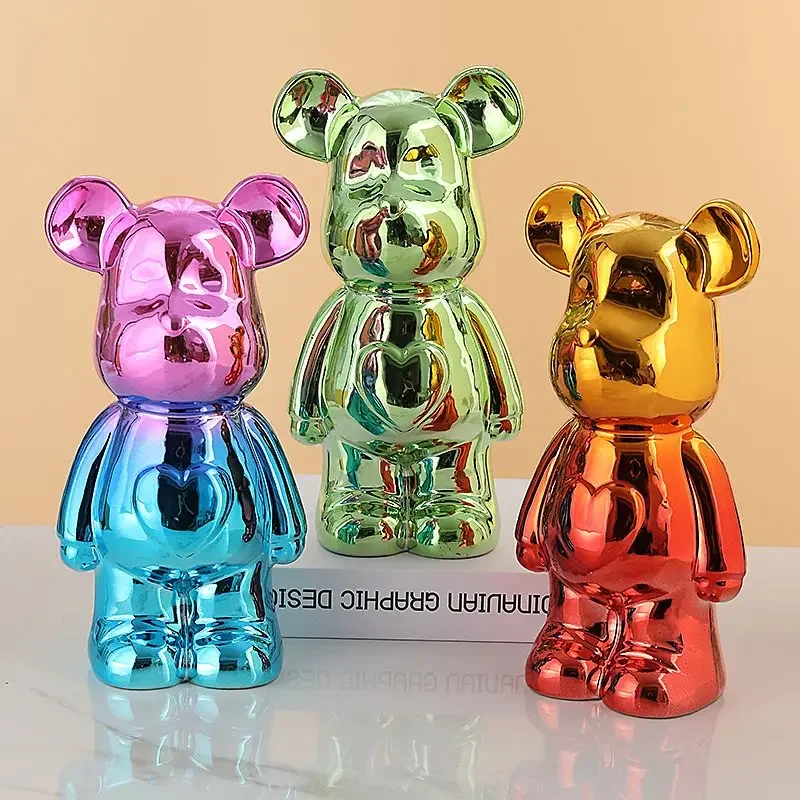 

Gift Bear Statue Desk Accessories Piggy Bank Colorful Home Decoration Luxury for Living Room Decorative Figurines for Interior