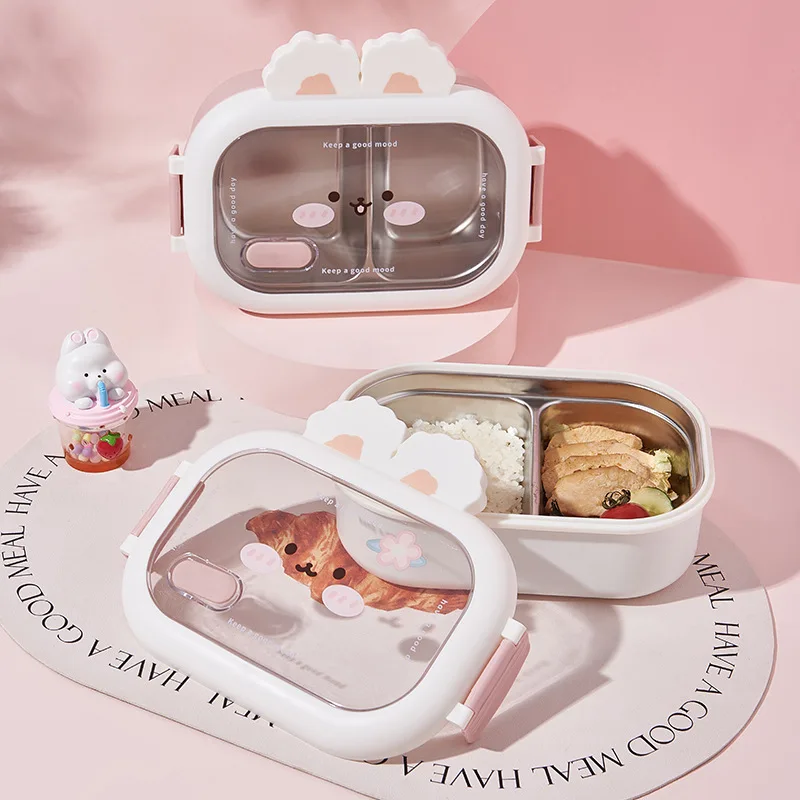 Stainless Steel Rabbit-Shaped Lunch Box for Kids Sealed Insulated Food Storage Containers with Compartment Portable Bento Boxes