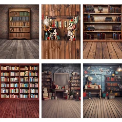 Vintage Wood Bookshelf Photography Background Library Bookshelf Scene Decorative Background For Children's Homecoming Party