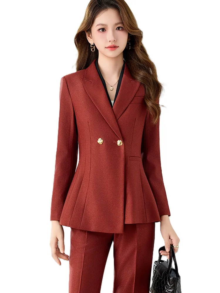

Women's Formal Work Pant Suit Trouser Black Green Red Pink Office Ladies 2 Piece Set Blazer