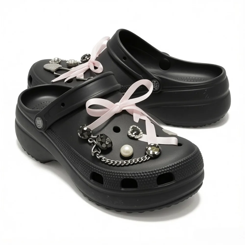 11-teiliges Sommer-Mode-Schuhcharms-Set: Zubehör für Clogs, Schuhschnallen, Diamant-Pin-Ketten, rosa Bänder, DIY-Schuhdekoration – Detail 3