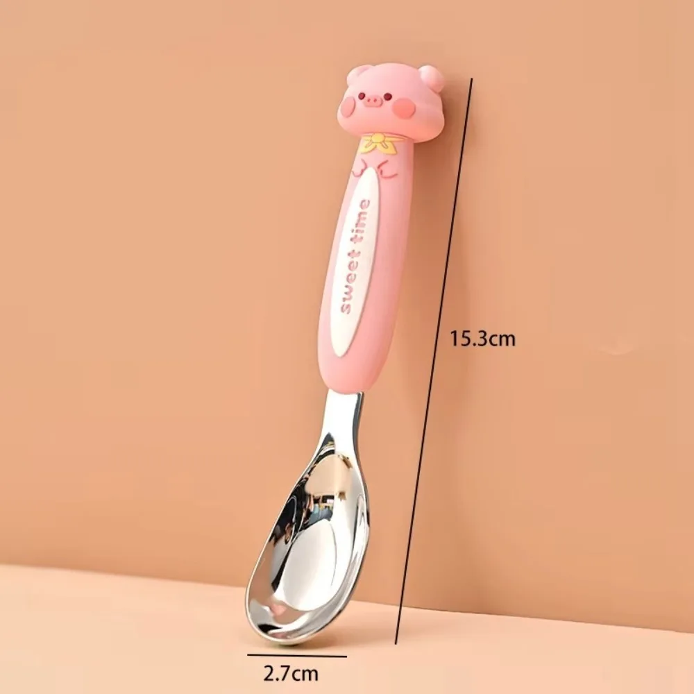 Portable Stainless Steel Children's Spoon Cartoon 3D Animal Feeding Spoon 316 Tableware Rice Spoon Food Accessories