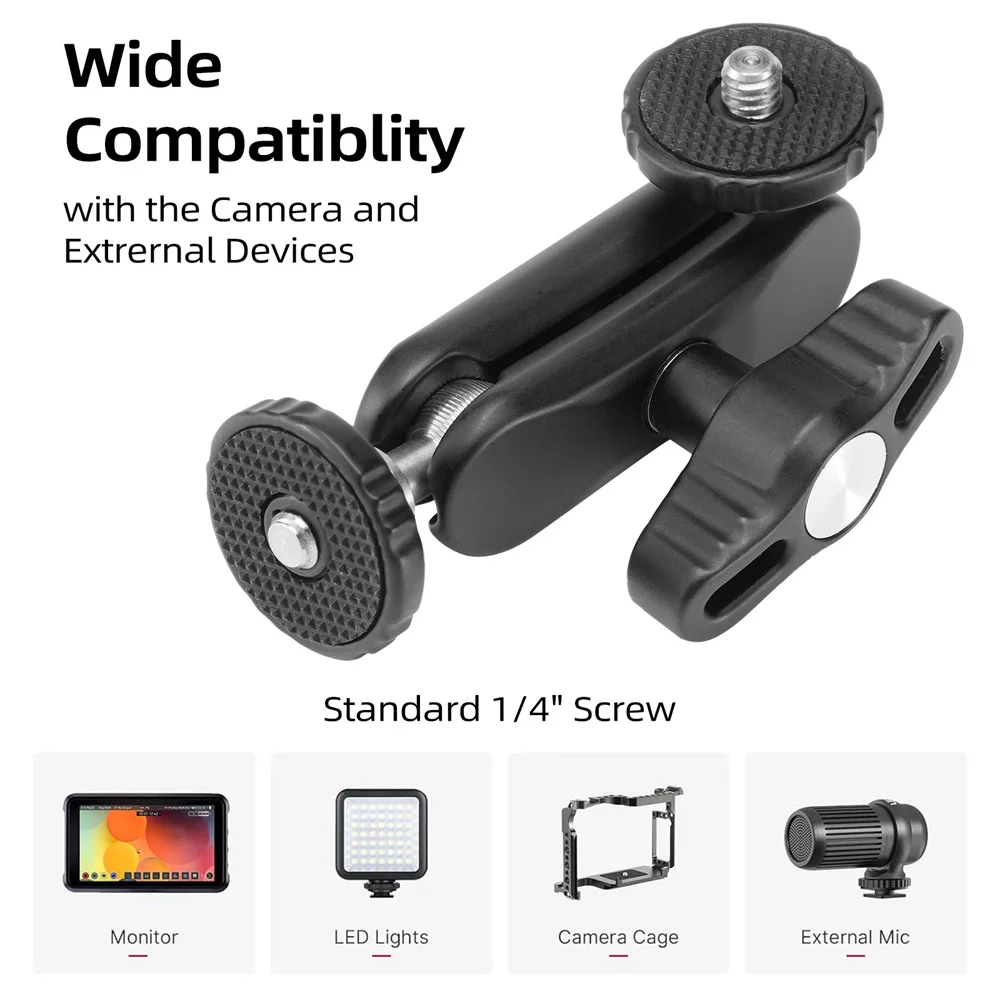 2024ใหม่แขนมายากลหัวบอลคู่ทำจากโลหะพร้อมตัวยึดสกรู1/4 360สำหรับกล้อง DSLR และกล้องวิดีโอขาตั้งกล้องแบบสามขา