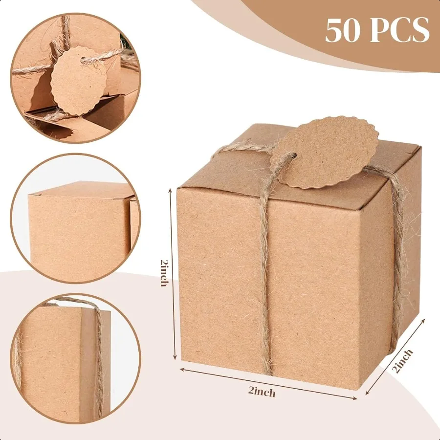 50 قطعة علب الهدايا الصغيرة 2x2x2 بوصة صناديق هدايا صغيرة للحفلات مع علامات فارغة لحفلات الزفاف وحفلات أعياد الميلاد DIY بها بنفسك