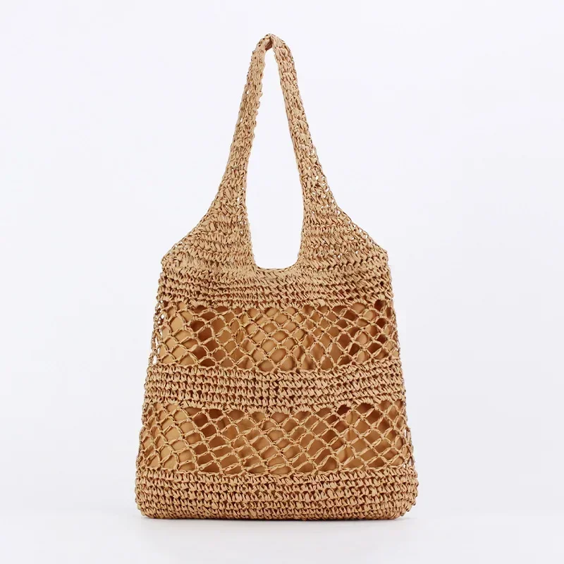 SE8 Casual Hollow Straw Women Shoulder Bags Handmade Woven Large Capacity Tote Bag Summer Beach Handbags