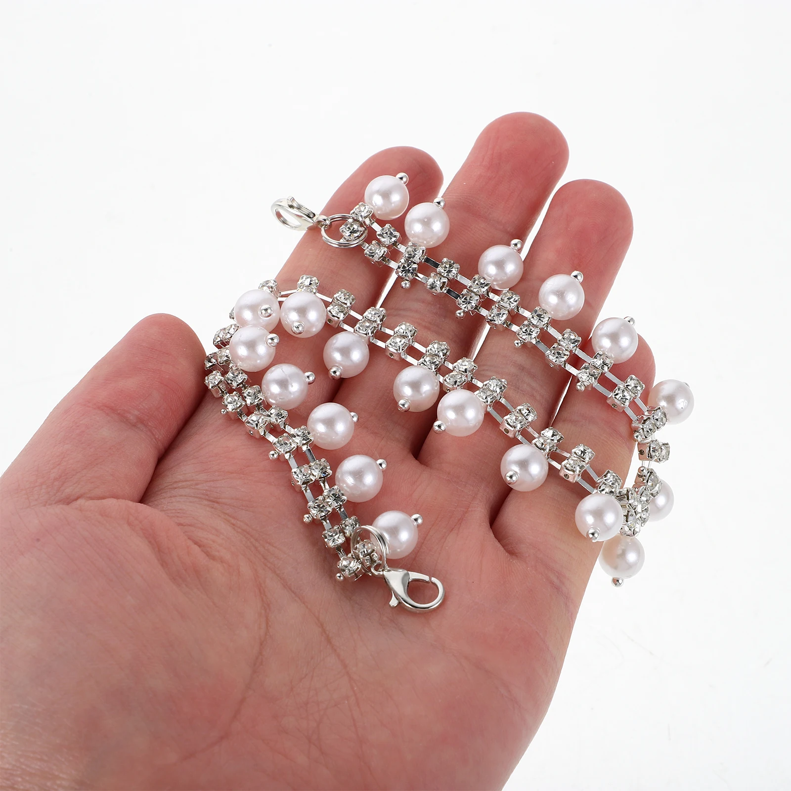 

2pcs High Heel Shoe Chains Pearl Rhinestone Embellishments Anti-Loose Straps Detachable Sandals Shoelace Accessories Shoe Chain