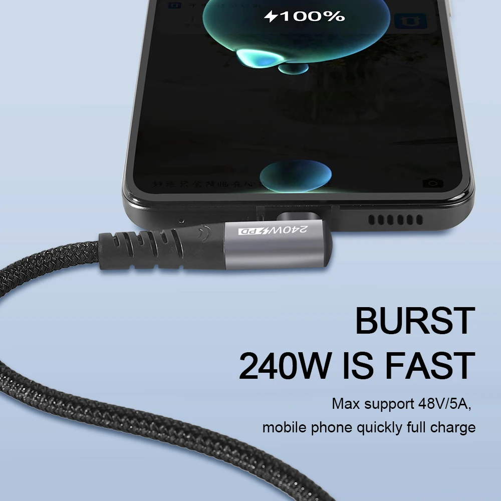 USLION 240W USB Type C 90 Degree Elbow Fast Charging Cable 5A Type-C Super Charging Data Wire Cord For iPhone 15 Samsung Huawei