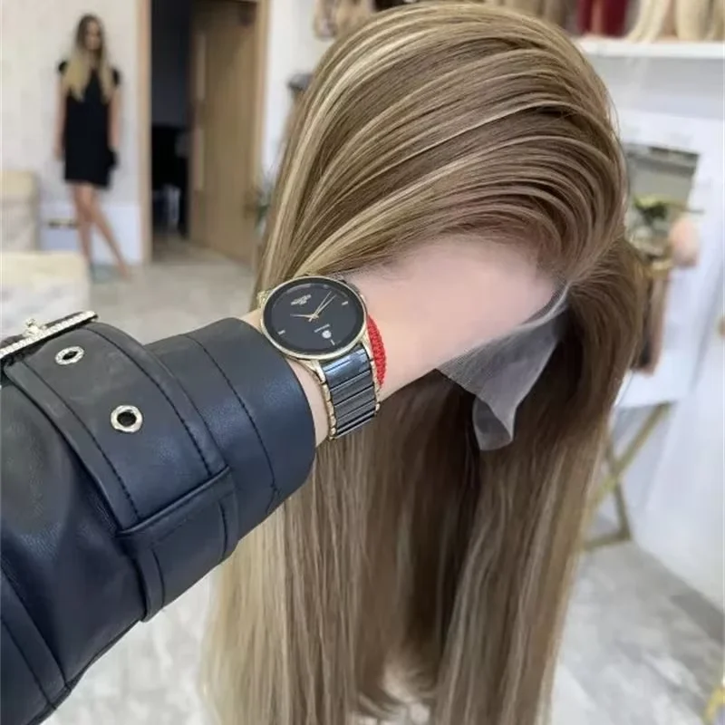 Glueless 18'' Natural Wave Highlight Blond Long 5x5 Silk Base Jewish Human Hair Wig Baby Hair HD Lace European Hair Preplucked