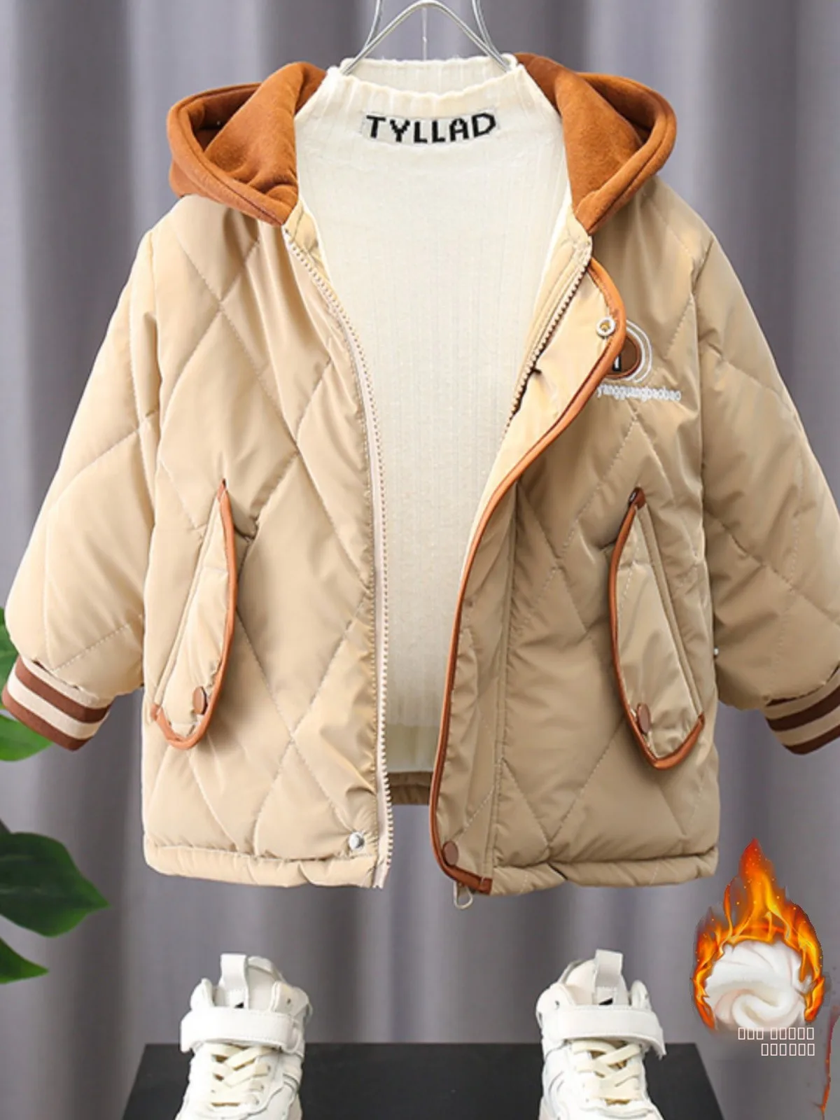 جايت بيسبول مبطن من Faionable Fce للأولاد ملابس رياضية عصرية بقلنسوة معطف قطني دافئ ملابس غير رسمية شبابية من نسيج الخيزران #3