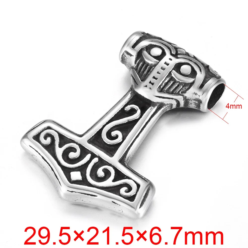 Stainless Steel Viking Thor Hammer Pendant Hole 4mm for Necklace DIY Accessories Findings Jewelry Making Men Charm Supplies