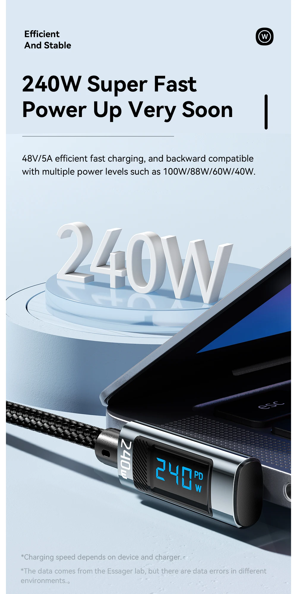 Essager 240W Typ-C-zu-Typ-C-Kabel 90-Grad-Winkel 5A Schnellladekabel Typ-C Digitalanzeigekabel für iPhone MacBook Pro Xiaomi – Detail 3