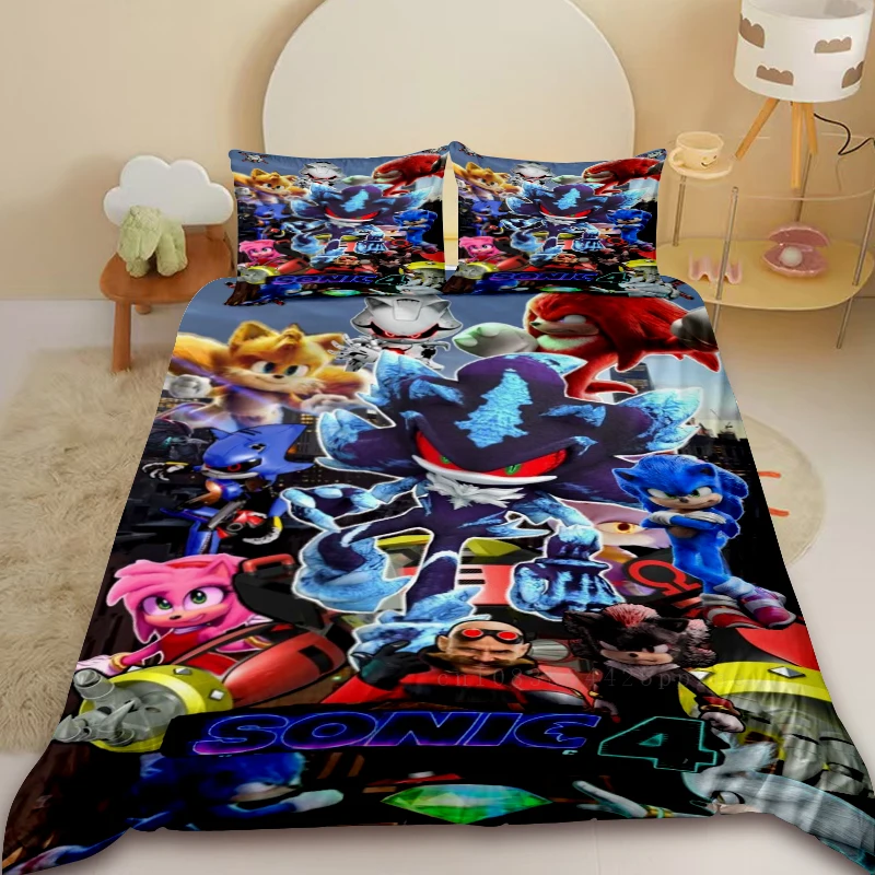 이불 커버 세트 소닉 만화 침구 세트 침실 기숙사 장식을위한 이불 커버 휴일 선물 퀸 킹