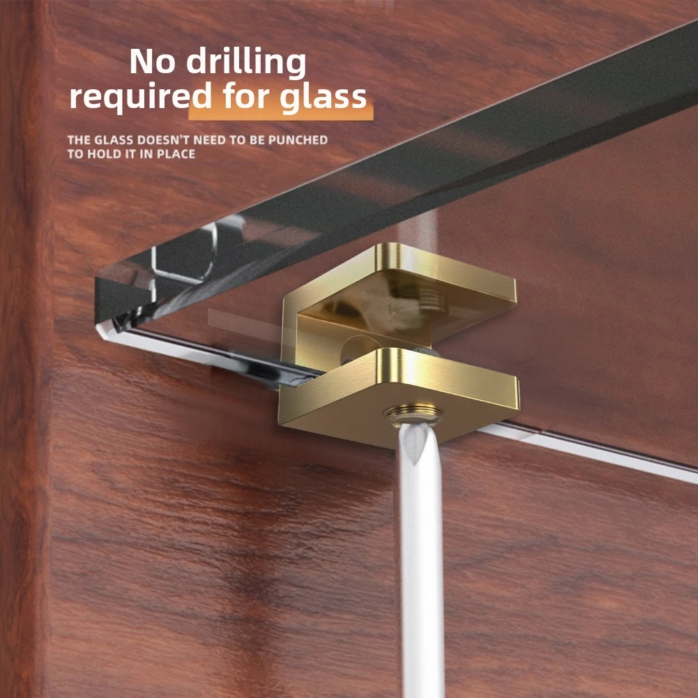 1 قطعة مشبك زجاجي نحاسي قوي شرائح تثبيت لرفوف الحمام خزائن النبيذ أقسام زجاجية سهلة التركيب #2