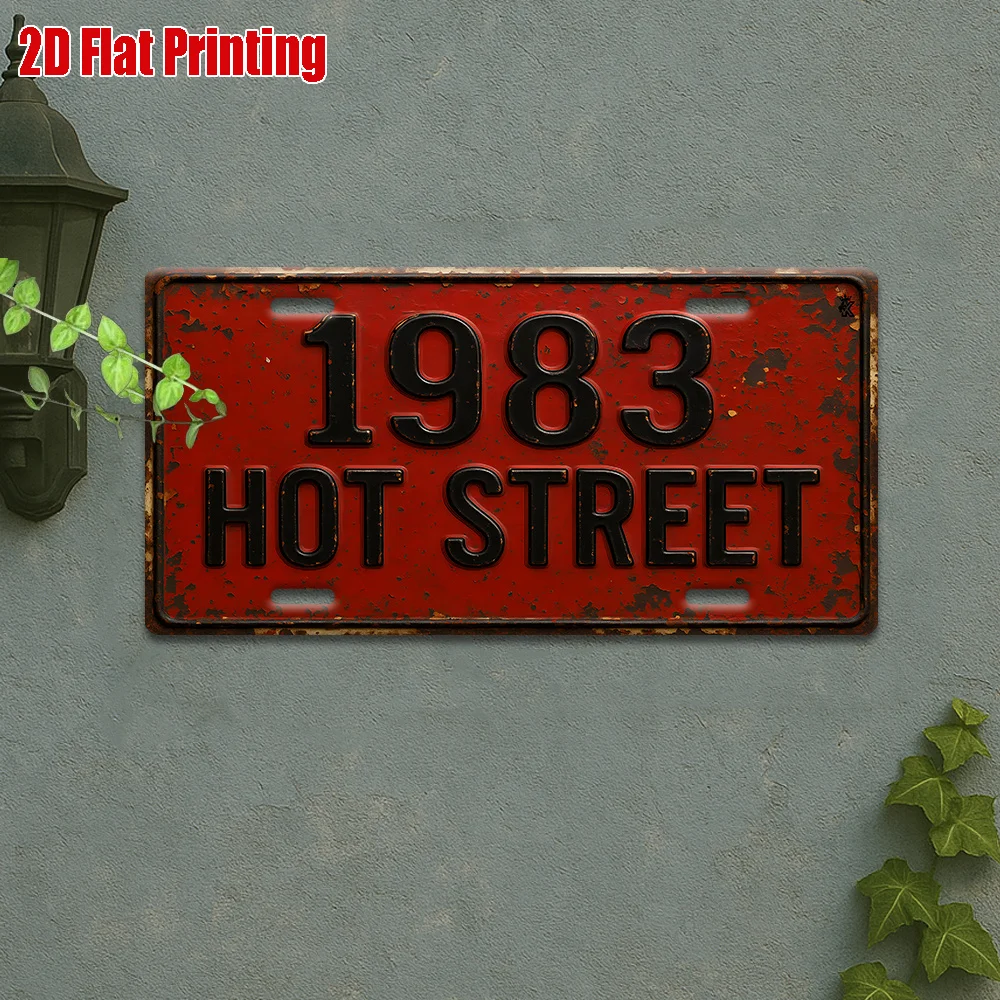 2D-Flach, 2D-Flachdruck, 1 Stk., Vintage-Metallschild, Außen-Wandkunst (30,48 cm * 15,24 cm), 1983 Hot  Schild, Perfekt für G