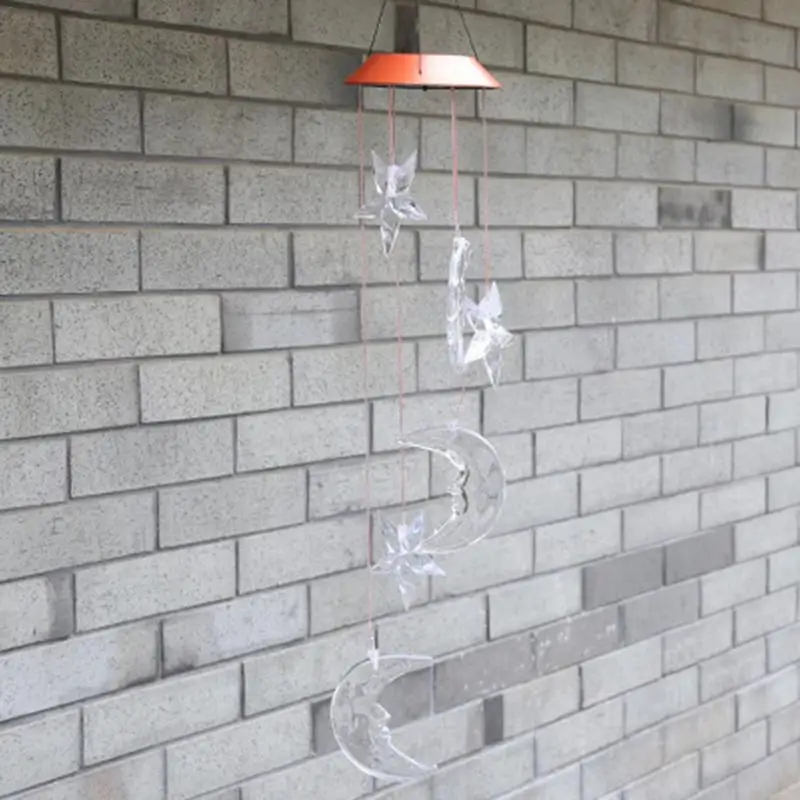 Solar Lamp Wind Chime Color Changing Light Solar Mobile Star And Moon Shape Design LED Light for Courtyard Garden Park