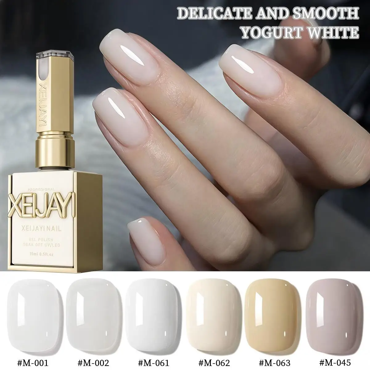 

XEIJAYI 6pcs Premium Yogurt White Gel Nail Polish, Delicate & Smooth UV/LED Soak Off Gel with Long Lasting High Gloss Finish,
