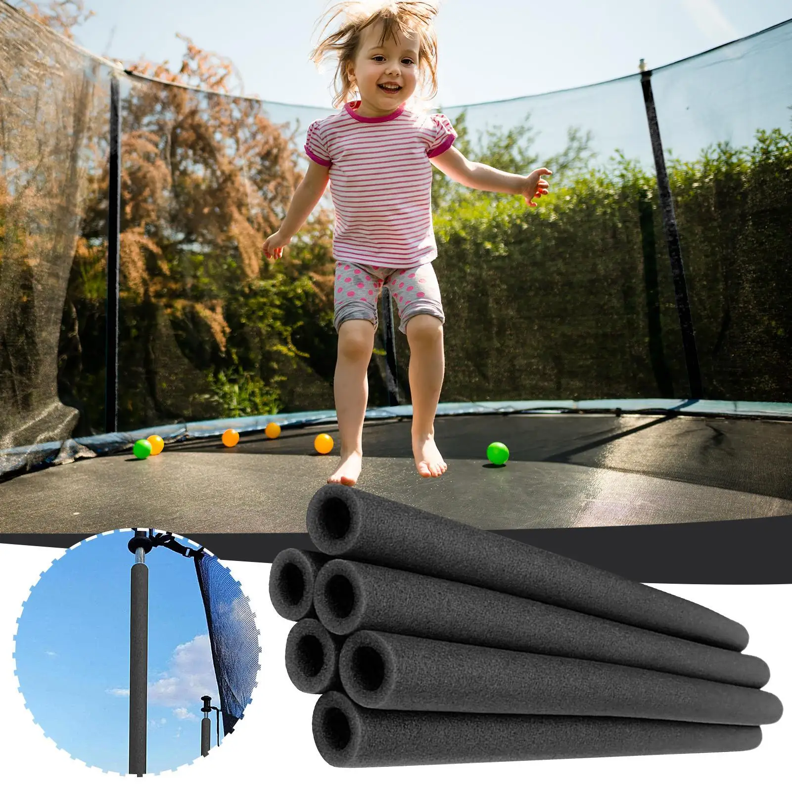 6 Stück Schaumstoffhüllen für Trampolin-Stangen, Ersatzhüllen für Trampolin-Stangen, Schutzrohre, Polsterung, 88 cm, Schaumstoffhüllen für Trampolin-Stangen