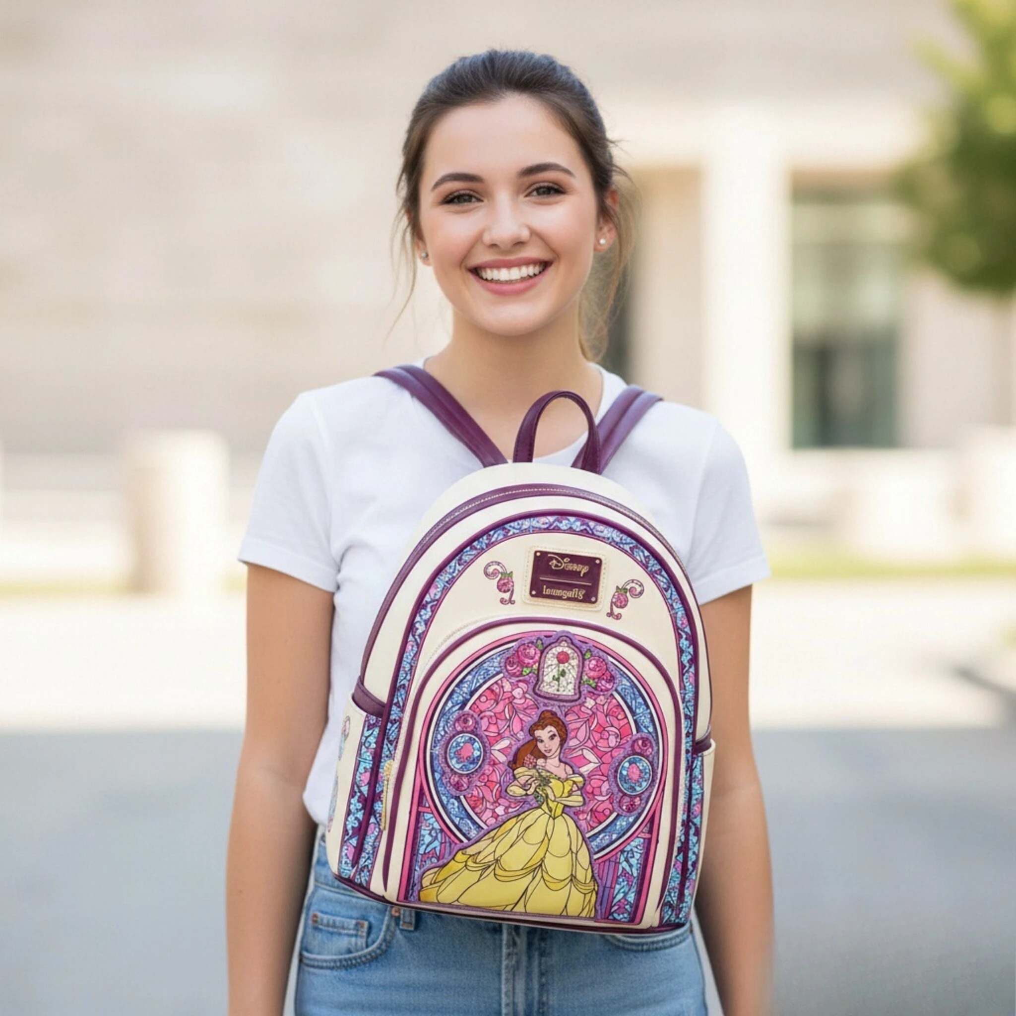 

Beauty and Beast Beauty Colorful Glass Mini Backpack Cartoon Double Shoulder Women Portable Backpack