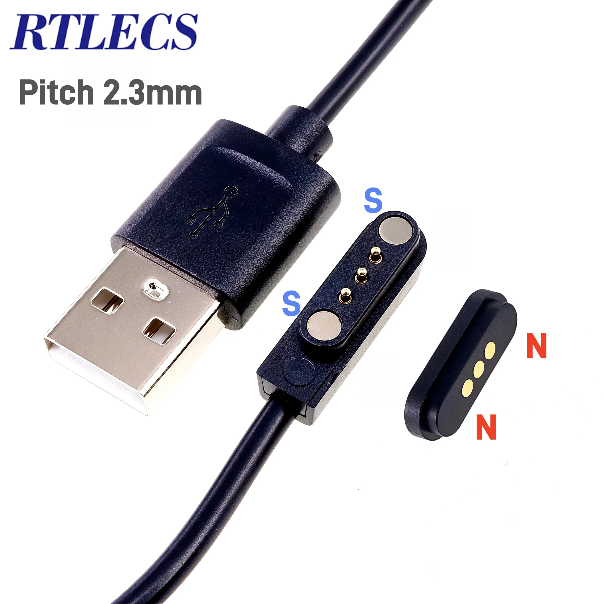 1 Pair Magnetic Spring Pogo Pin Connector 3 Pole Pitch 2.3 MM Through Holes PCB Mount Male Female Probe Power Charge