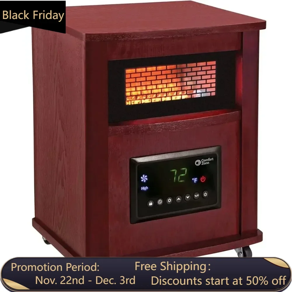 1500W 16” Electric Infrared Quartz Wood Cabinet Space Heater ，Adjustable Thermostat with， Digital Display, Overheat Protection