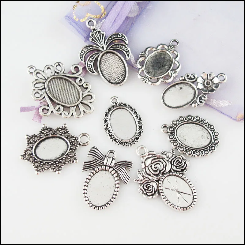 Fashion New Flower Rose Crown Oval 10*14mm Picture Frame Tibetan Silver Plated Pendants For Gifts Jewelry