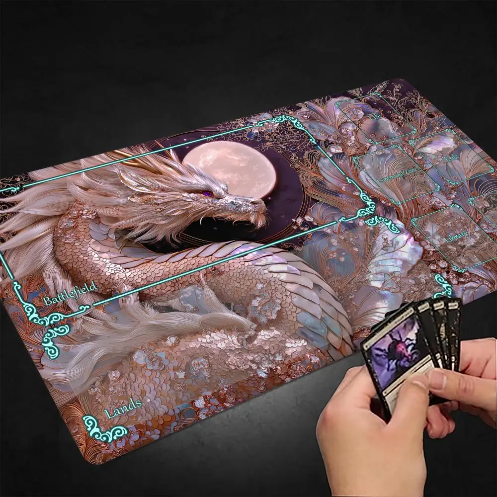 

Full Moon and Divine Dragon MTG Playmat Magic Card Mat Stitched Edge Non-Slip Durable Tabletop playmat Board Game Mat for TCG