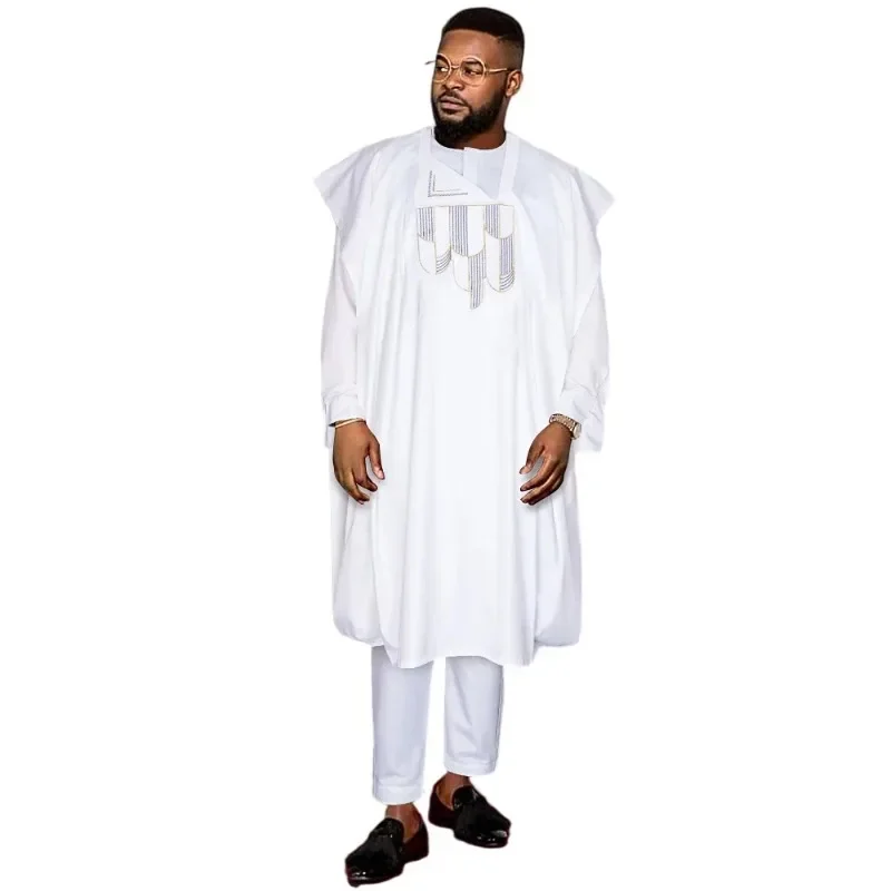 

3 Piece African Clothes for Men Summer African Men Long Sleeve Robes Top Long Pant Matching Sets Outfits Dashiki Africa Clothing