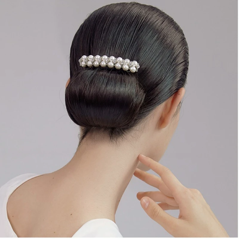 New double-row white pearl zircon spring hairpin vintage exquisite horizontal clip elegant women fashion hair accessories