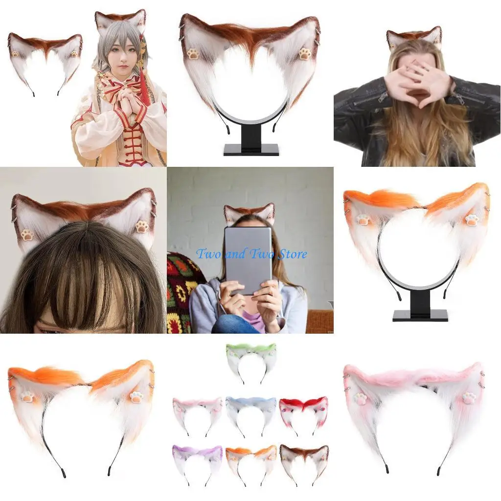 

HX6F Ear Headband with Ear Jewelry Sweet Girls Cosplay Ears Fursuit Masquerade Halloween Cosplay Party