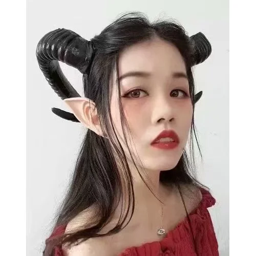 9/19cm 악마 경적 헤어 클립 머리띠 로리타 헤드 피스 여자 여자 헤어 후프 애니메이션 고딕 가장 무도회 서큐버스 액세서리